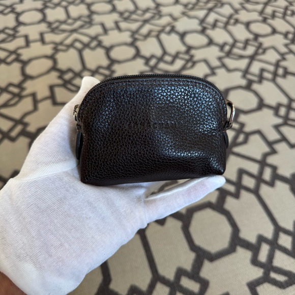 Longchamp Le Foulonne Brown Pebbled Leather Coin Purse Made in France - Picture 3 of 14